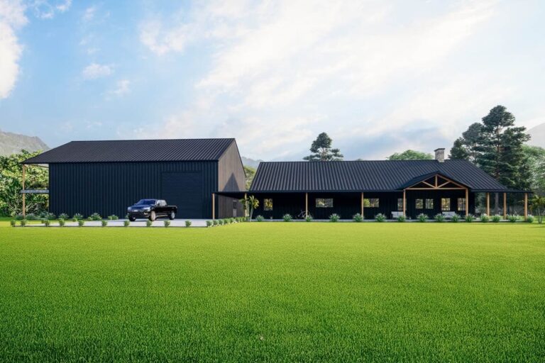 3-Bedroom 1-Story Metal-Framed Barndominium with RV Workshop Garage (Floor Plan)