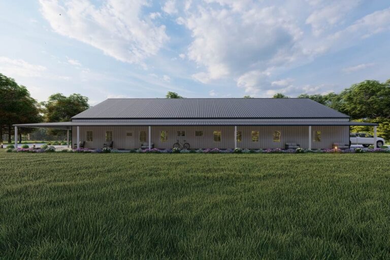 4-Bedroom 1-Story Traditional Ranch-Style Barndominium with Wrap-Around Porch and 3-Car Garage (Floor Plan)