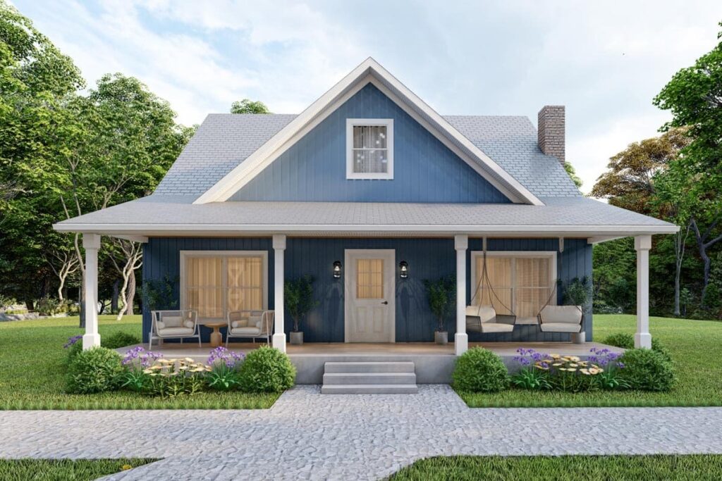 2-Bedroom 2-Story Country Home with Flex Room, Loft, and Deep Front and Rear Porches (Floor Plan)