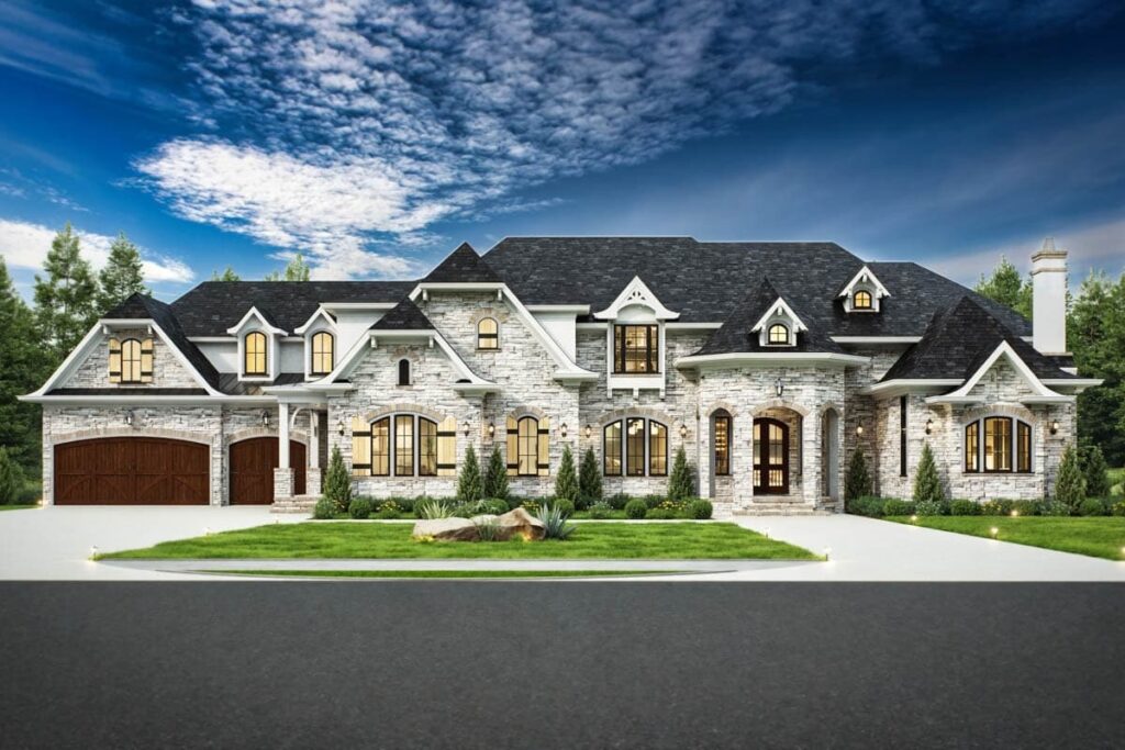 6 Bedroom 2-Story Luxurious European House Plan with In-Law Suite and Optional Lower Level (Floor Plan)