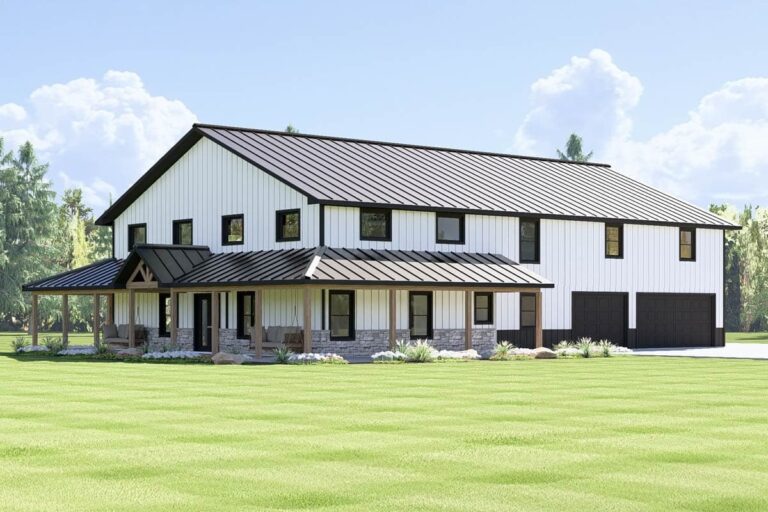 4-Bedroom 2-Story Barndominium with Wrap-Around Porch and Finished Apartment (Floor Plan)