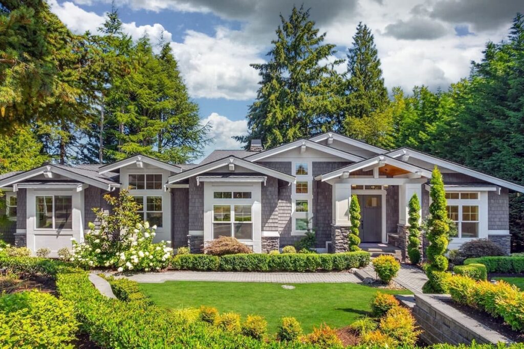 5-Bedroom Single-Story Shingle-Style Ranch with Finished Lower Level and 3-Car Rear Garage (Floor Plan)