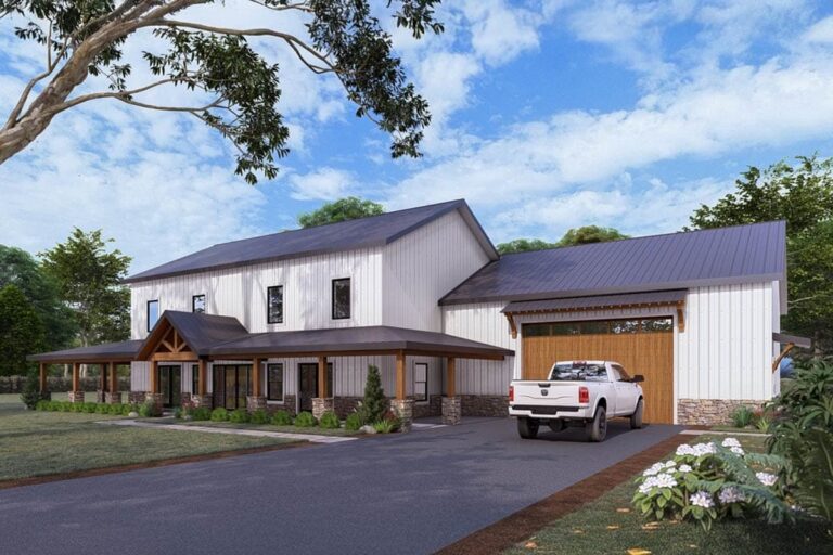 3-Bedroom 2-Story Barndominium with Three-Car Garage and Home Office (Floor Plan)