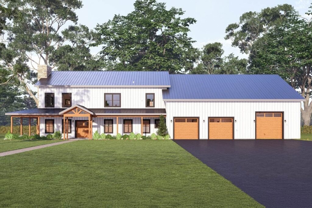 3-Bedroom 2-Story Modern Barndominium with Dual Primary Suites and RV Garage (Floor Plan)