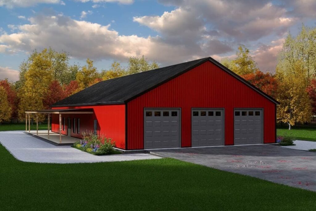 4-Bedroom 1-Story Country Barndominium with Home Office and Wrap-Around Porch (Floor Plan)