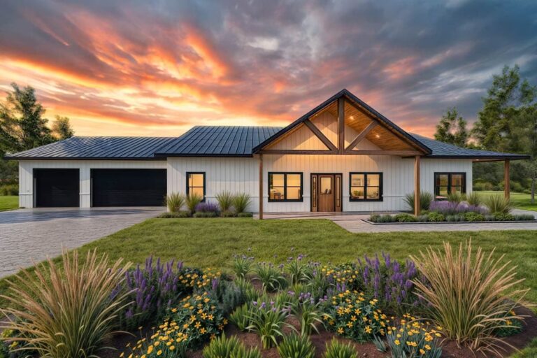 4-Bedroom 1-Story Barndominium with Expansive Front and Rear Porches (Floor Plan)