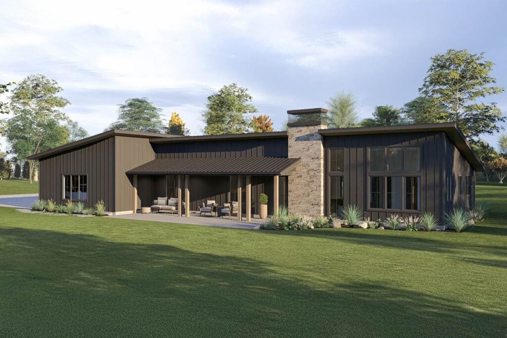 5-Bedroom 1-Story Modern Barndominium with Expansive Porches and 4-Car Garage (Floor Plan)