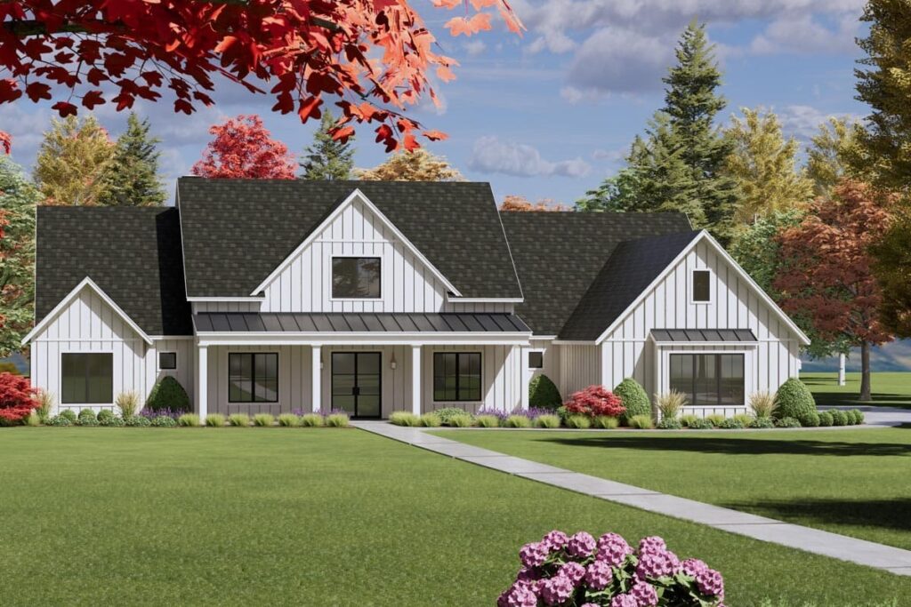 Spacious 4-Bedroom Modern Farmhouse with 3-Car Garage and Rear Porch (Floor Plan)