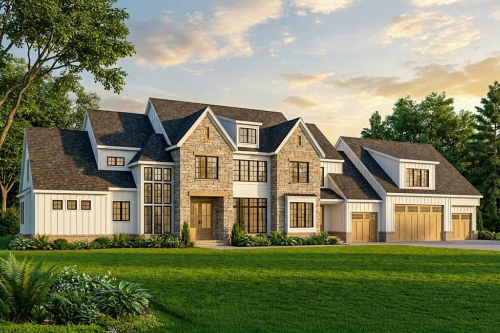6-Bedroom 2-Story European Modern Farmhouse with Loft and 4-Car Garage (Floor Plan)