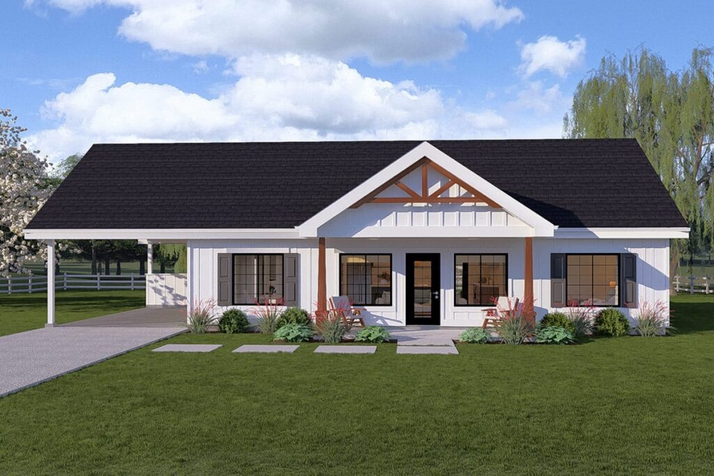 Plan 67855MG: Modern Farmhouse House Plan with Split Bedroom Layout and Carport - Virtual Tour Cover Image - Country, Craftsman, Farmhouse, Modern Farmhouse, Ranch