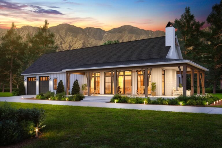 3-Bedroom 1-Story Farmhouse Barndominium With Mudroom And Oversized Garage (Floor Plan)
